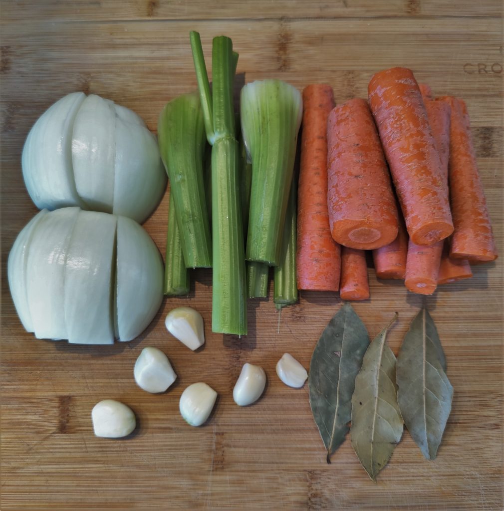 Vegetables cut up on cutting board
